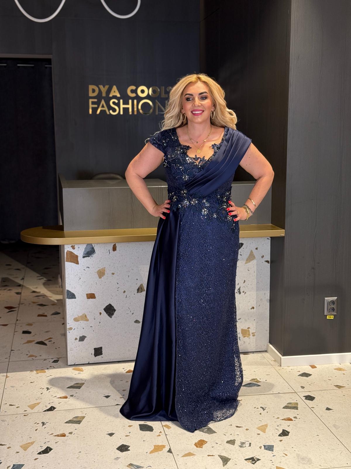 Rochie Lunga Lux Bleumarin cu Pietre DYA1082