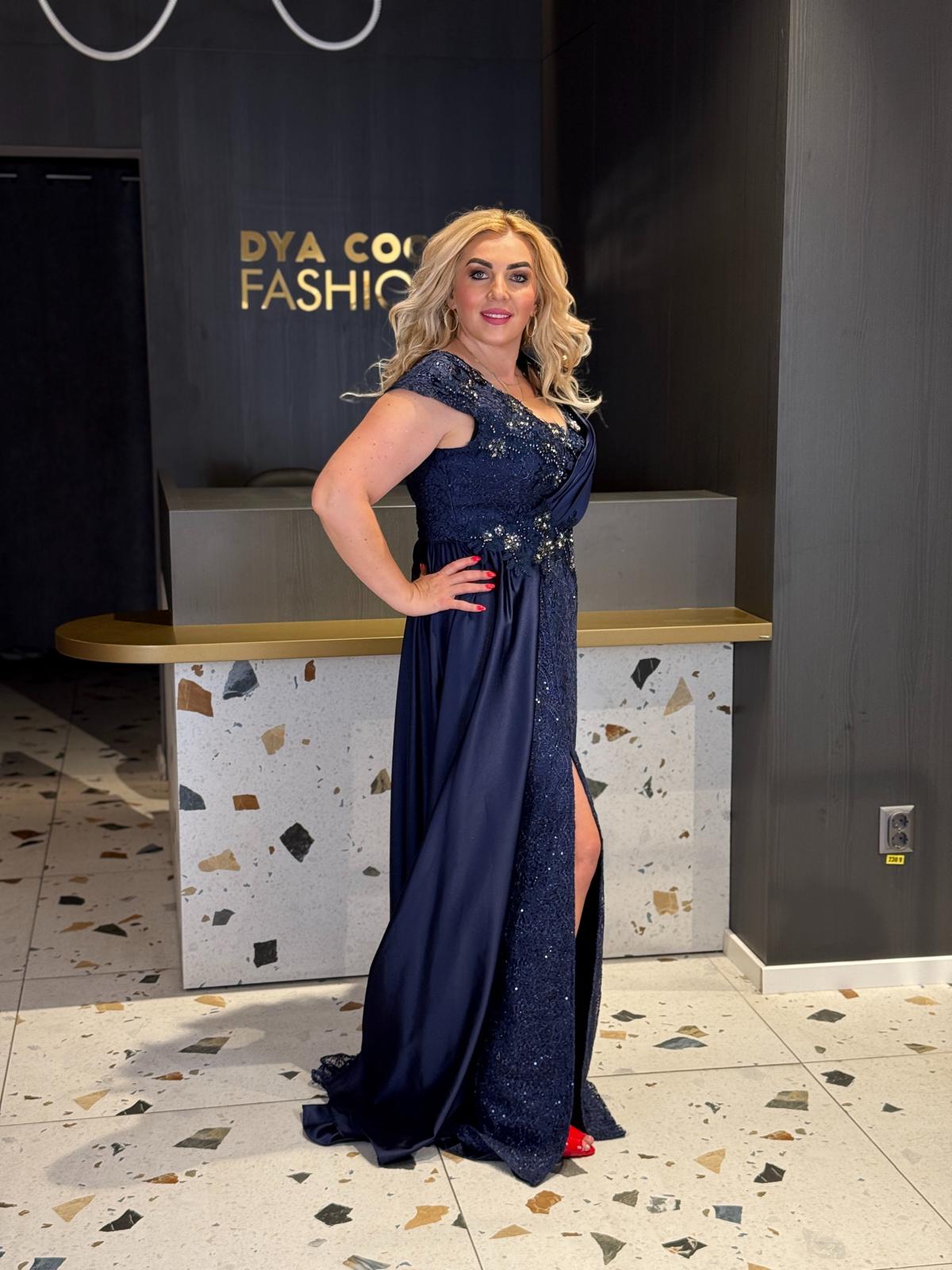 Rochie Lunga Lux Bleumarin cu Pietre DYA1082 - imagine 2