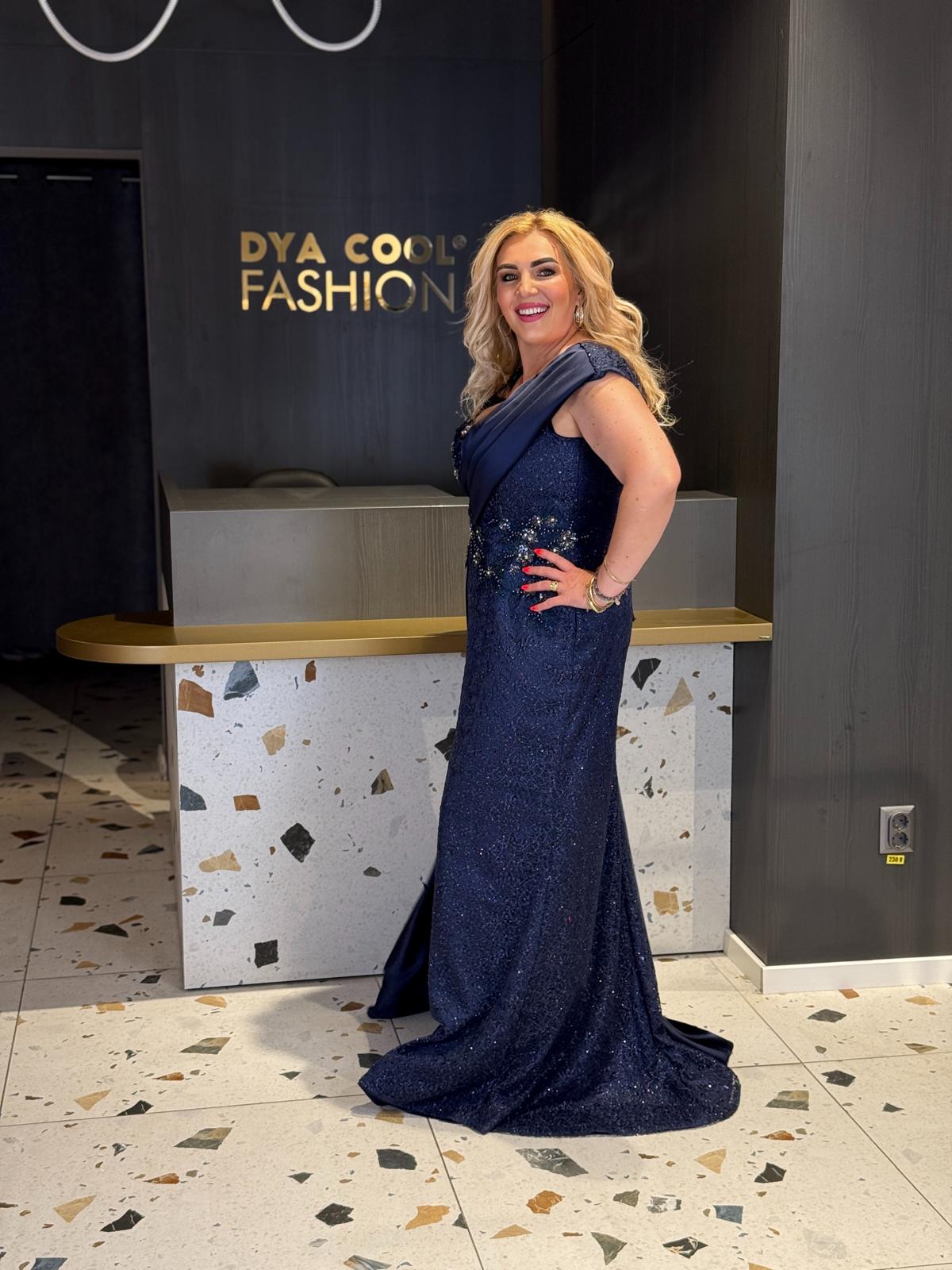 Rochie Lunga Lux Bleumarin cu Pietre DYA1082 - imagine 3