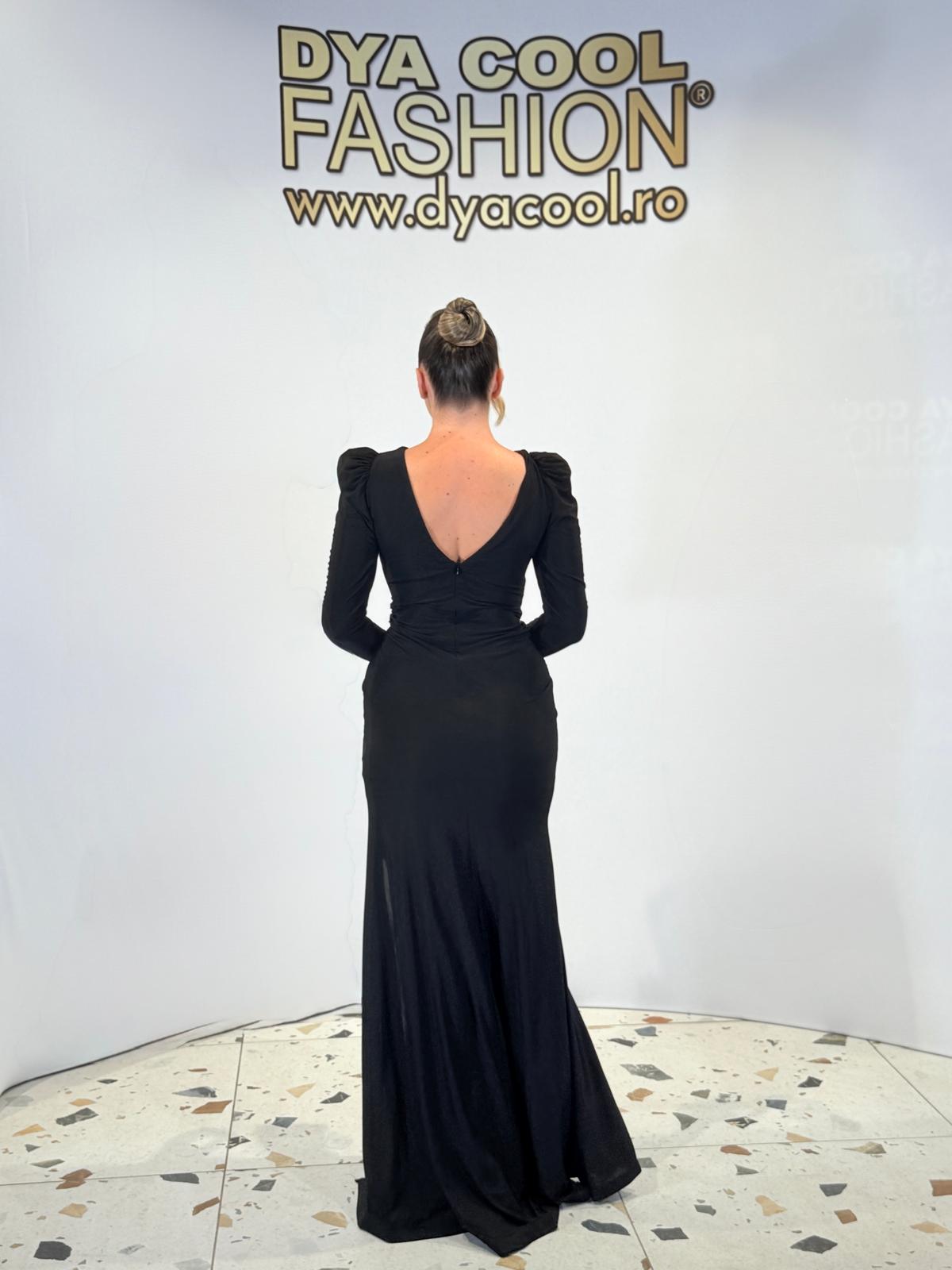 Rochie Lunga Negru cu Maneci Lungi DYA1091 - imagine 4
