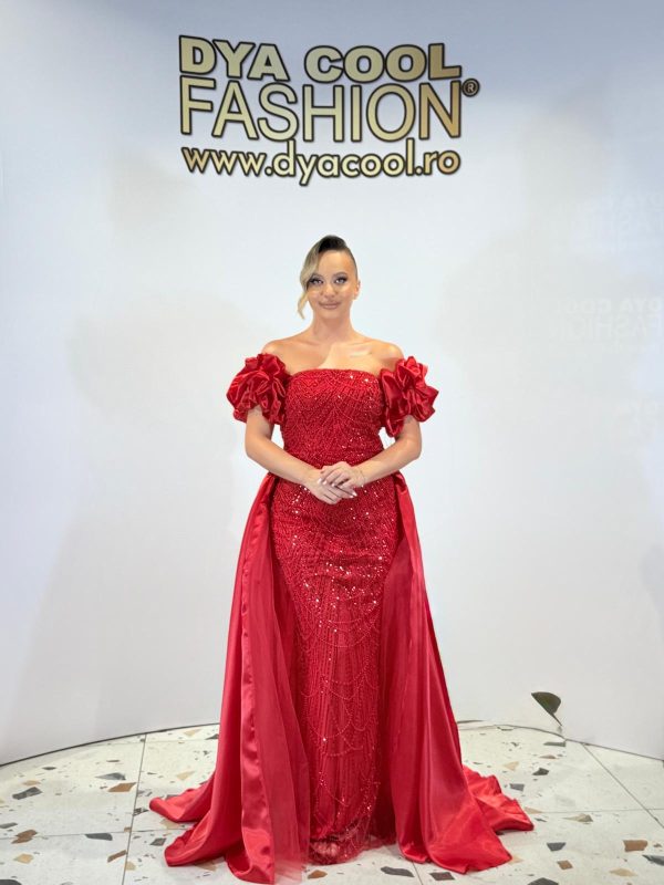 Rochie Lunga Lux Rosu cu Trena DYA1095