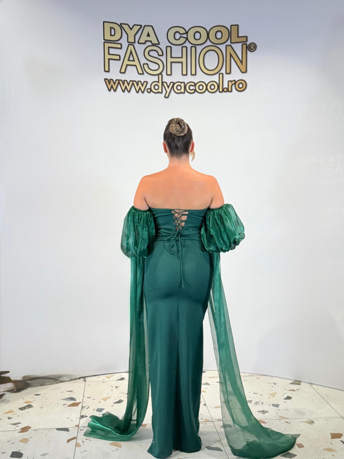 Rochie Lunga Verde cu Perle DYA1098 - imagine 4