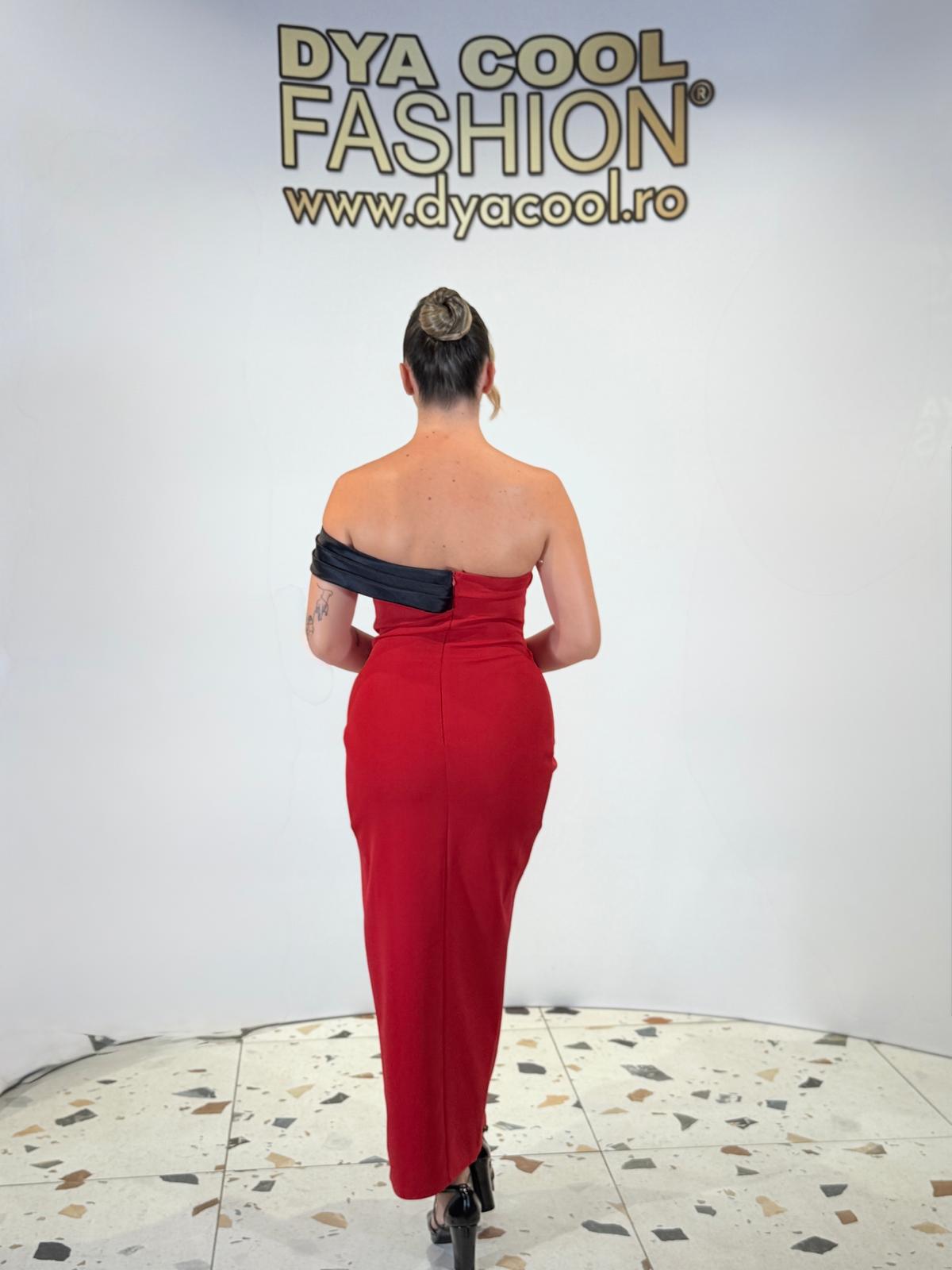 Rochie Midi Rosu-Negru cu Margele DYA1101 - imagine 4