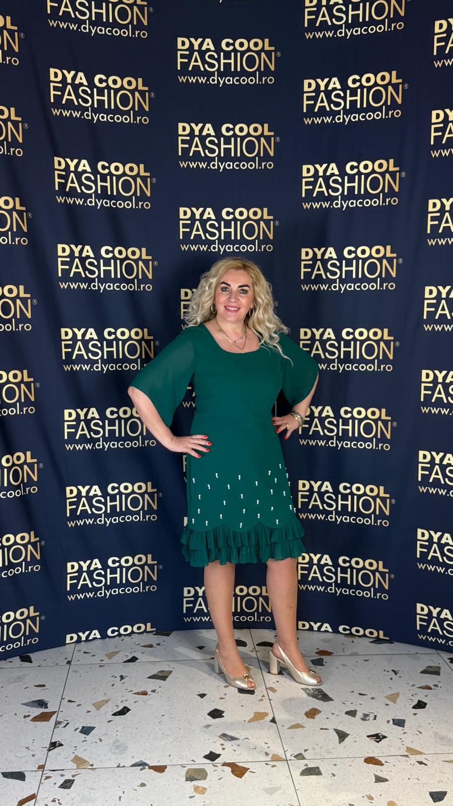Rochie Midi Verde cu Perle DYA1109 - imagine 2