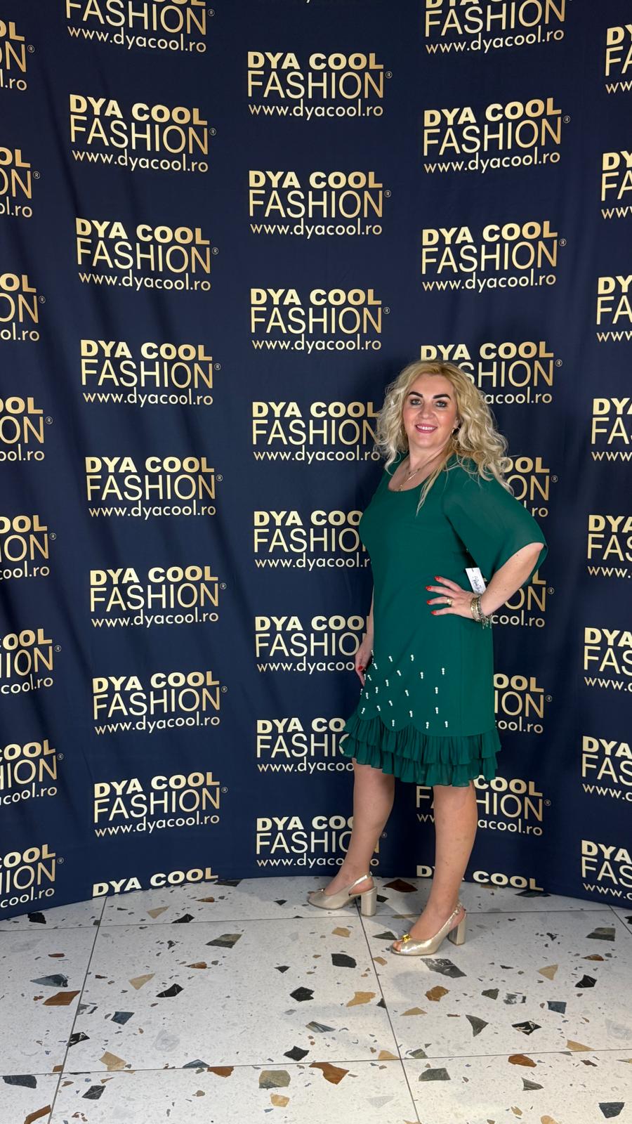 Rochie Midi Verde cu Perle DYA1109 - imagine 3