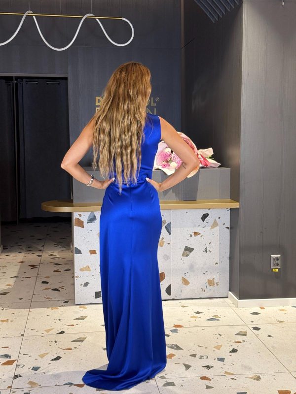 Rochie Lunga Tafta Albastru Royal DYA1123 - imagine 4