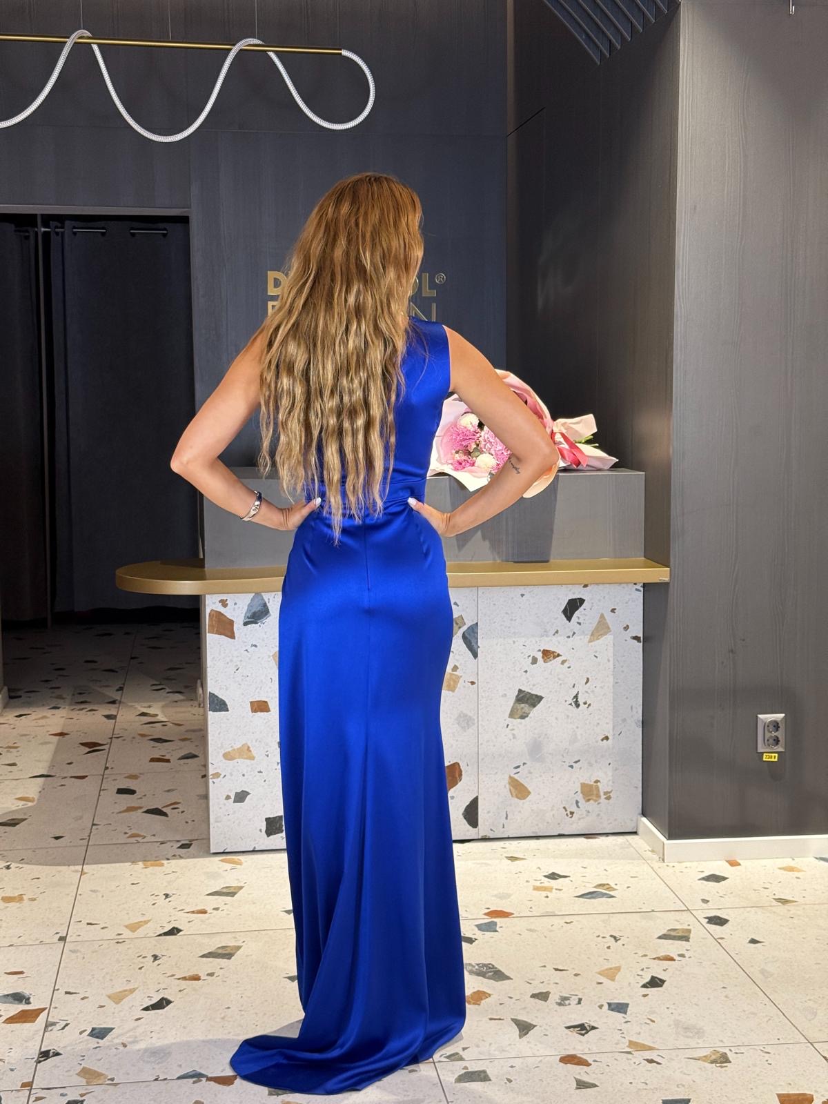 Rochie Lunga Tafta Albastru Royal DYA1123 - imagine 4