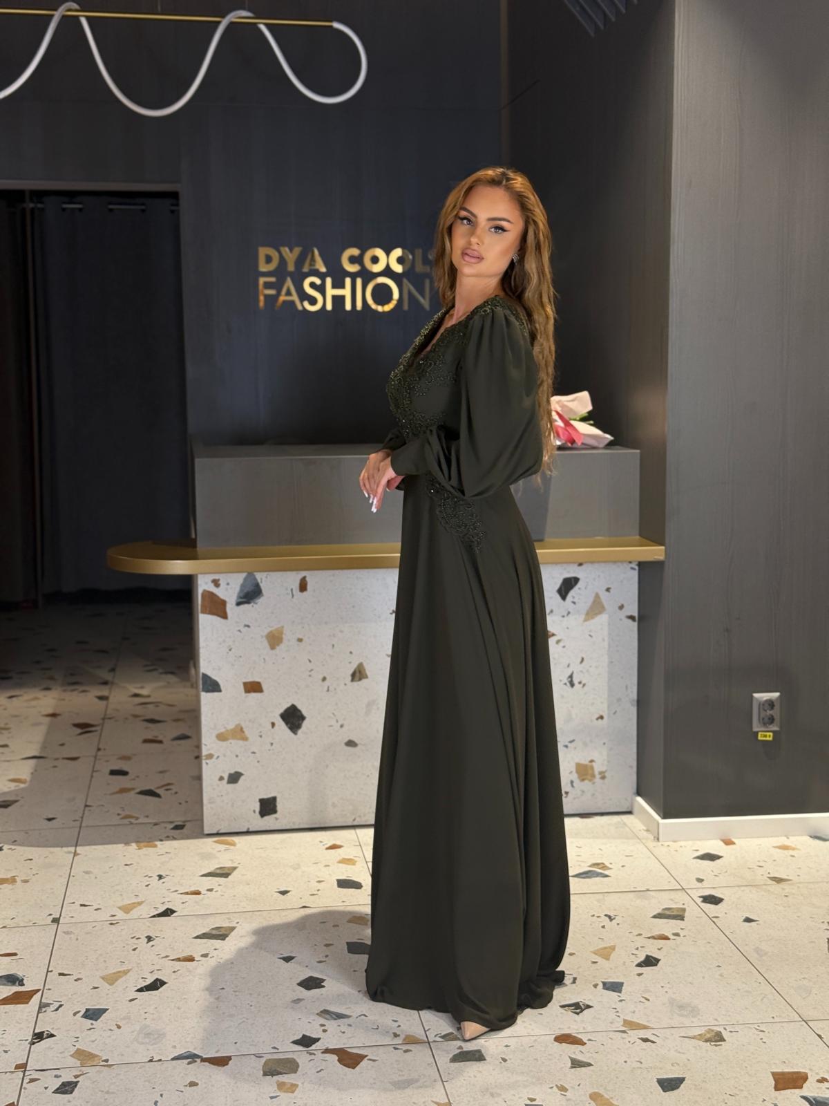 Rochie lUNGA Verde  cu Dantelă DYA1139 - imagine 3