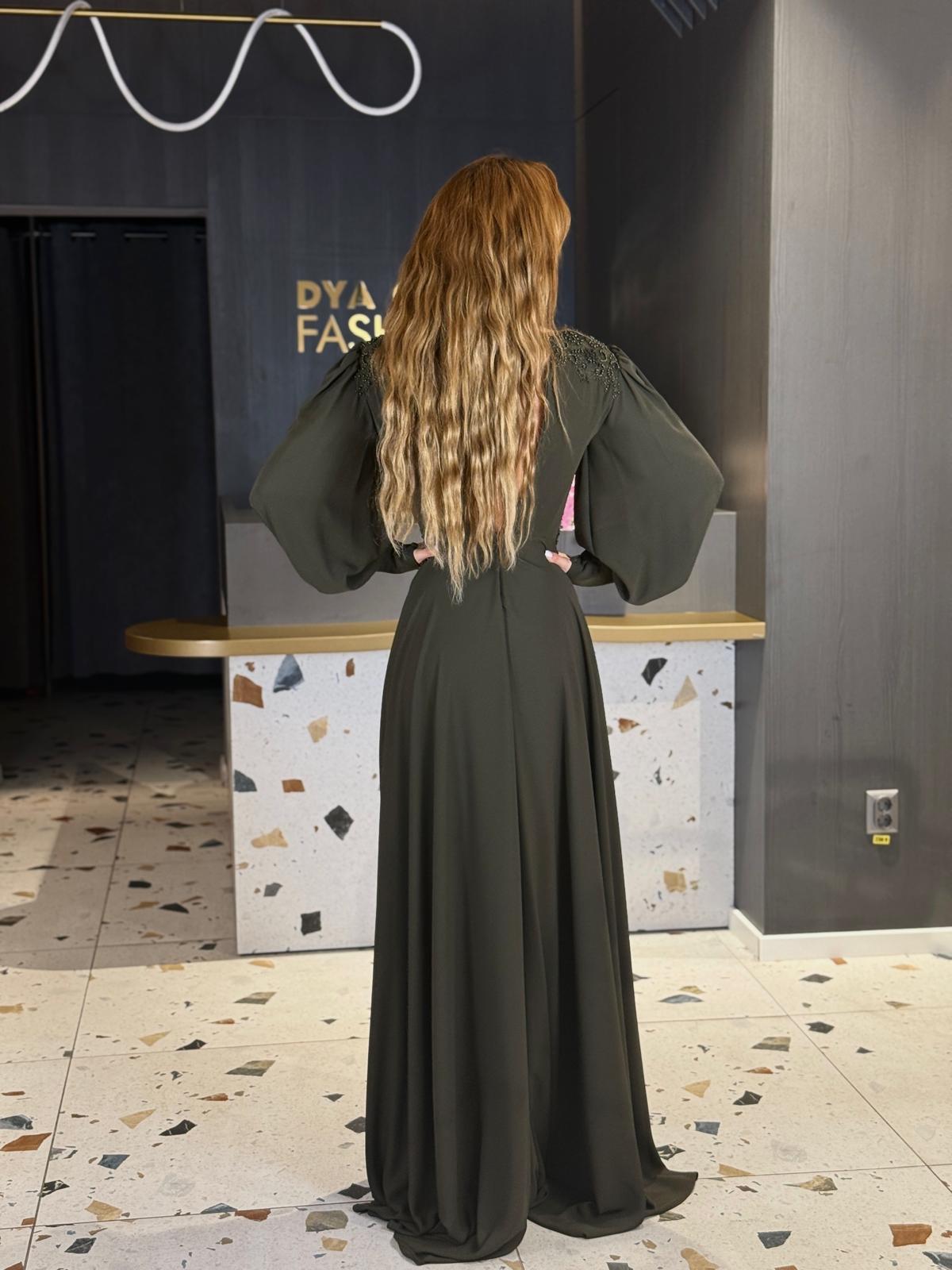 Rochie lUNGA Verde  cu Dantelă DYA1139 - imagine 4