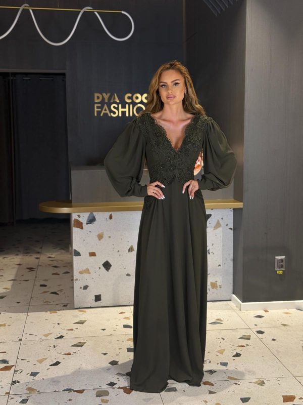 Rochie lUNGA Verde  cu Dantelă DYA1139