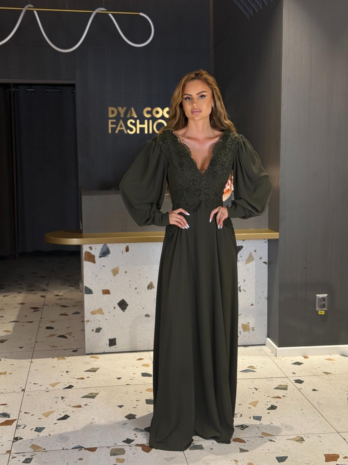 Rochie lUNGA Verde  cu Dantelă DYA1139