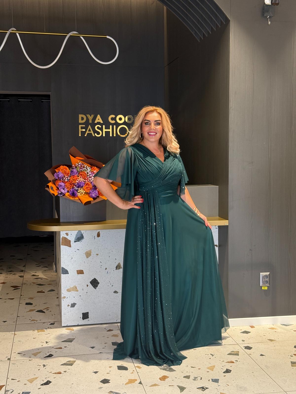 Rochie Verde Smarald cu Strasuri DYA1150 - imagine 2