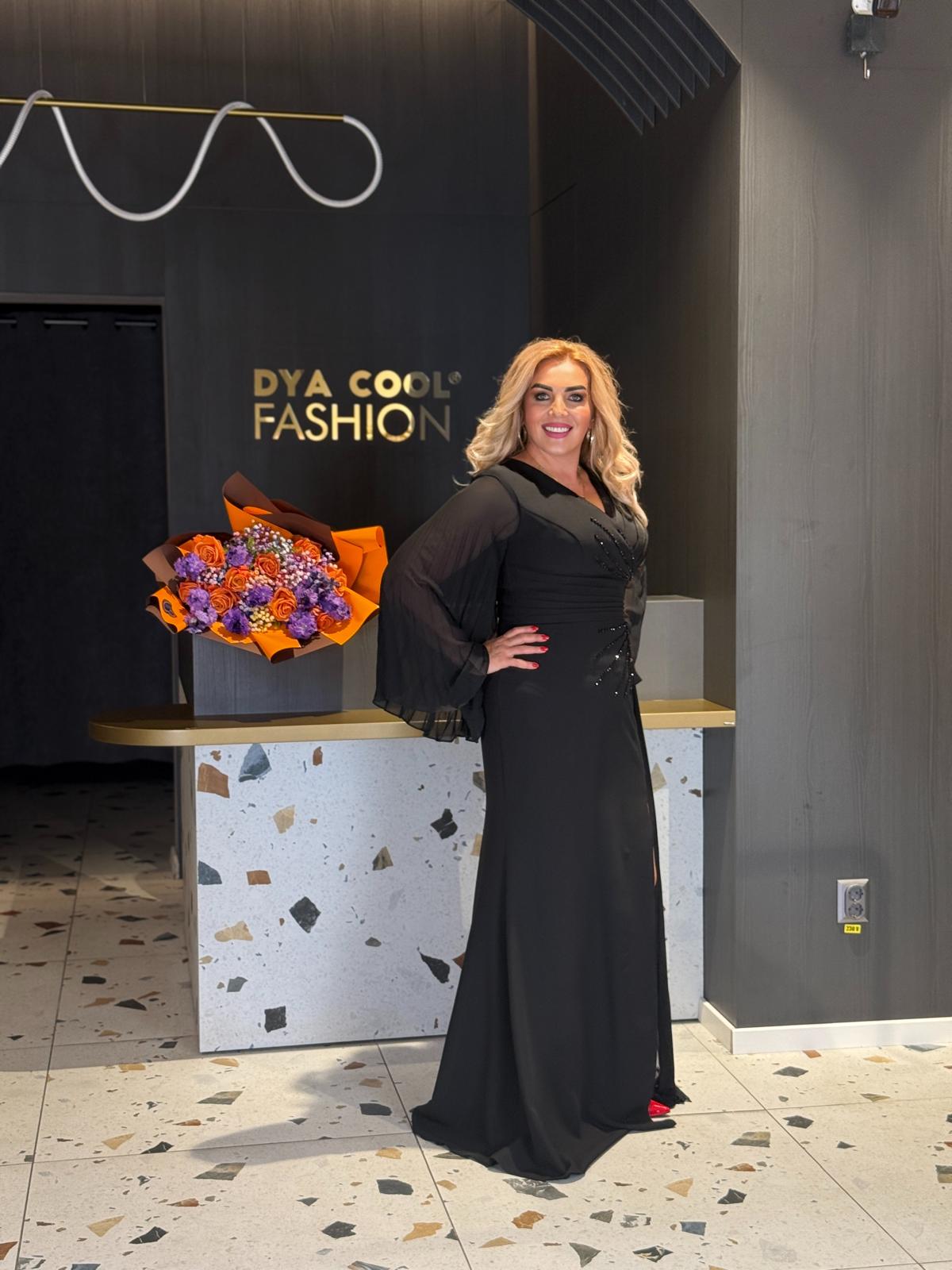 Rochie Lunga Neagră Elegantă cu Voal DYA1151 - imagine 3
