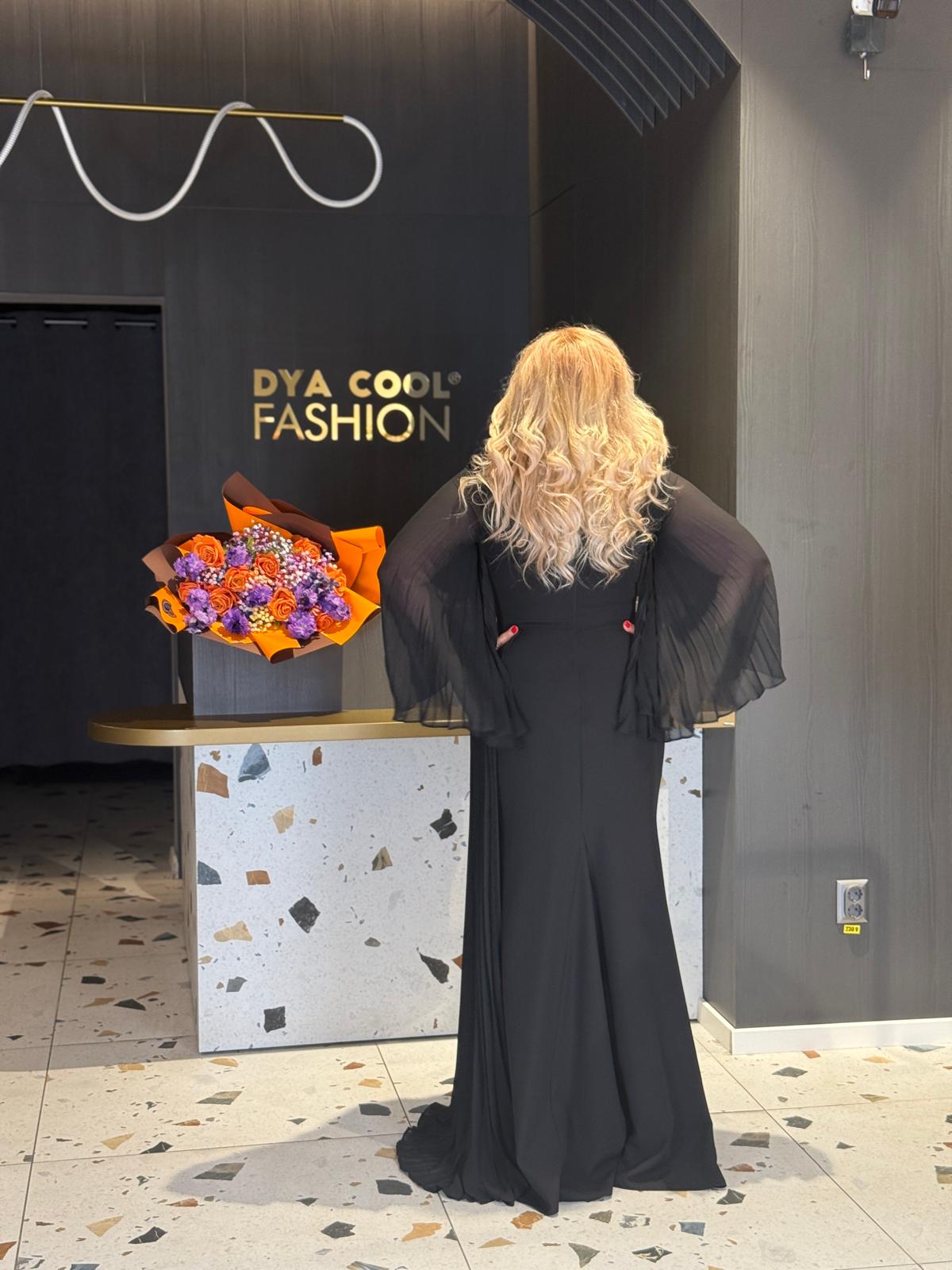 Rochie Lunga Neagră Elegantă cu Voal DYA1151 - imagine 4