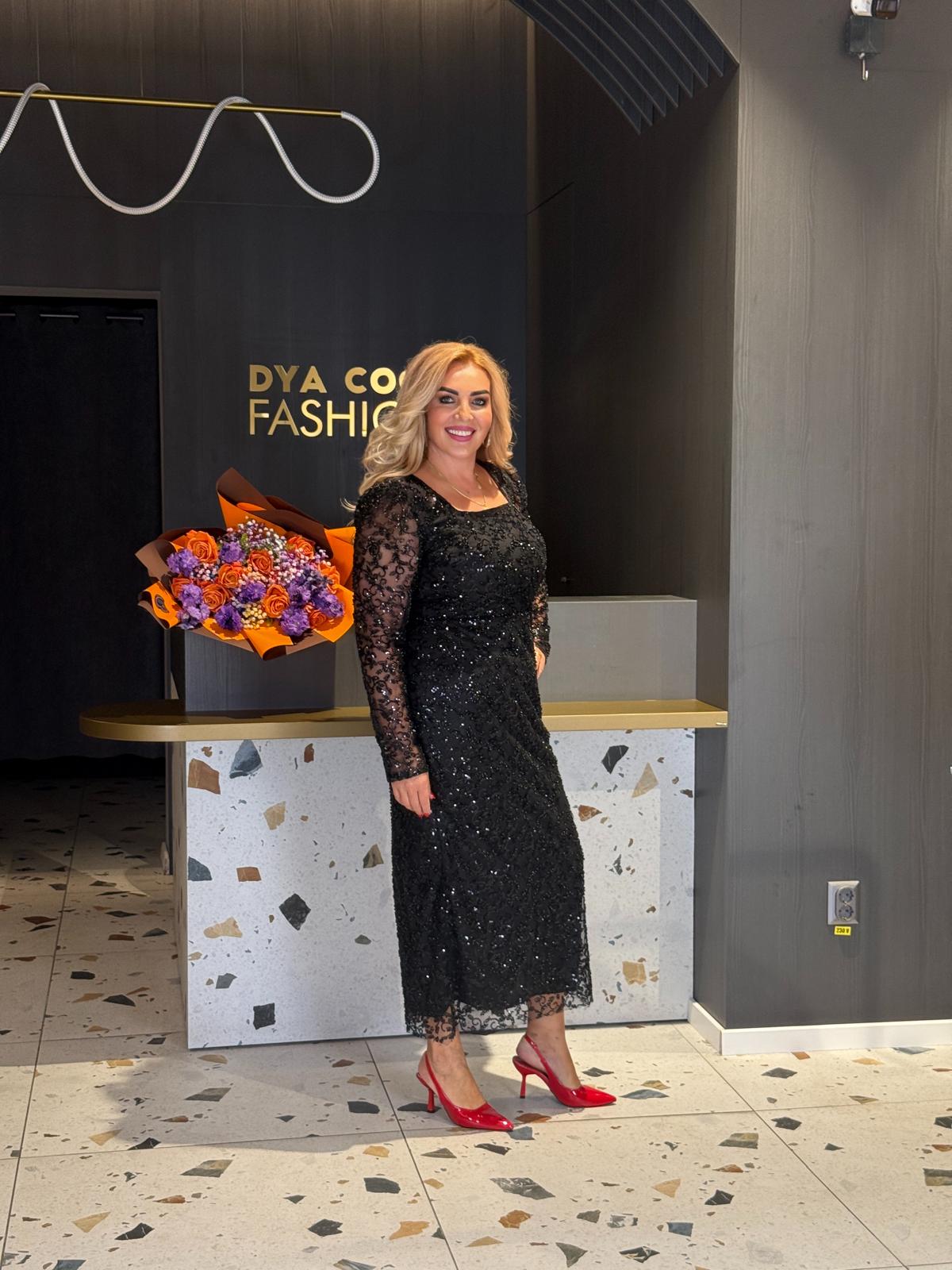 Rochie Midi Neagră cu Paiete DYA1153 - imagine 2