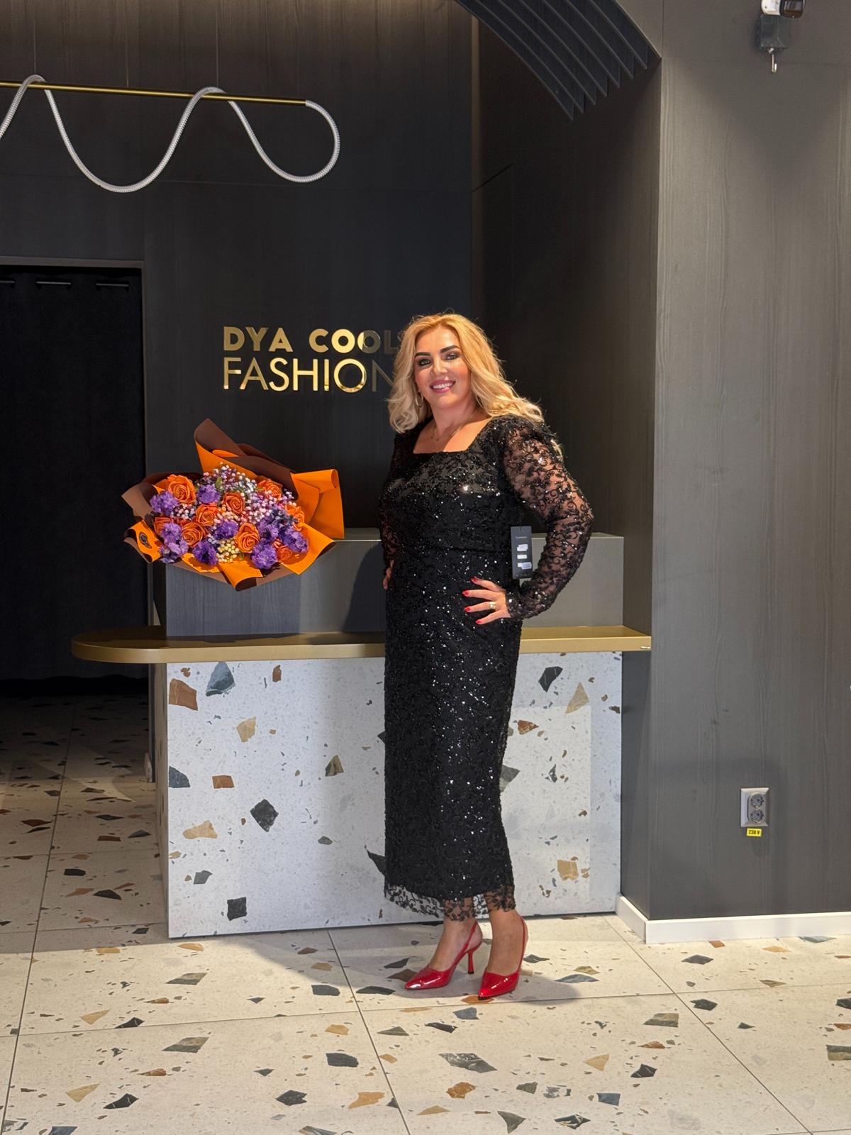 Rochie Midi Neagră cu Paiete DYA1153 - imagine 3