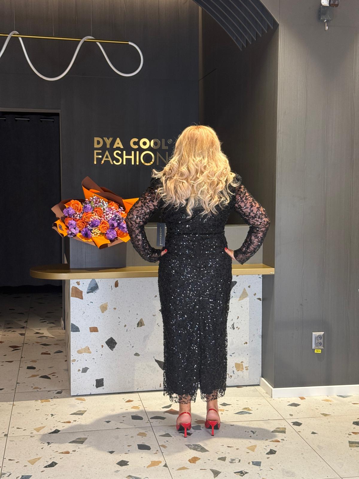 Rochie Midi Neagră cu Paiete DYA1153 - imagine 4