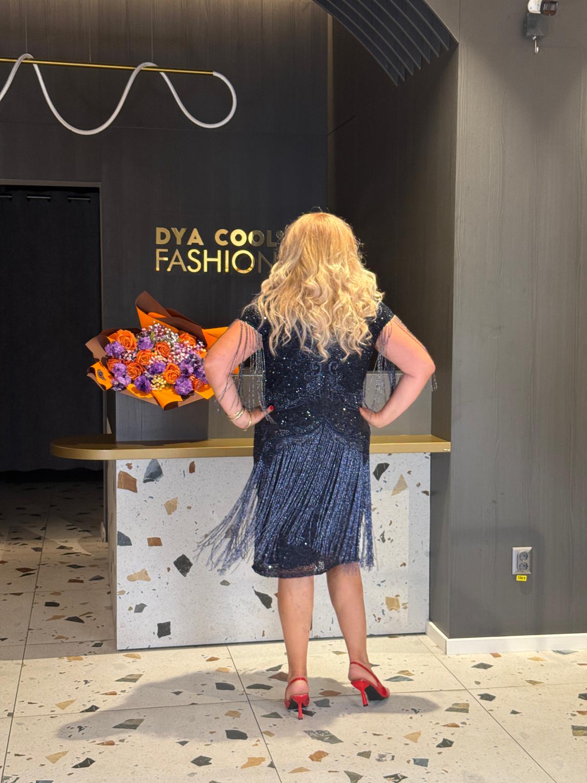 Rochie Midi Bleumarin cu Paiete și Franjuri DYA1154 - imagine 4