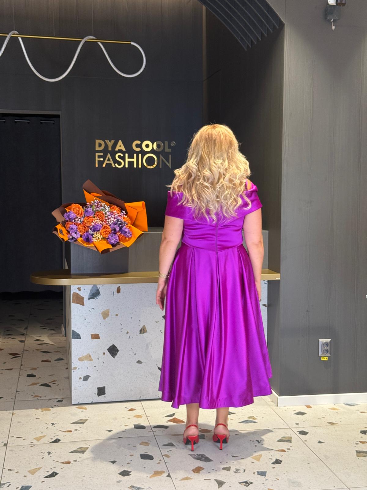 Rochie Midi Mov Satinată cu Fundă DYA1160 - imagine 4