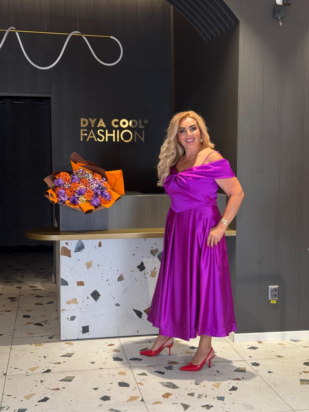 Rochie Midi Mov Satinată cu Fundă DYA1160 - imagine 3