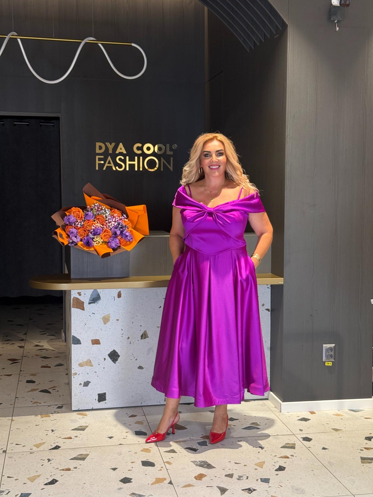 Rochie Midi Mov Satinată cu Fundă DYA1160