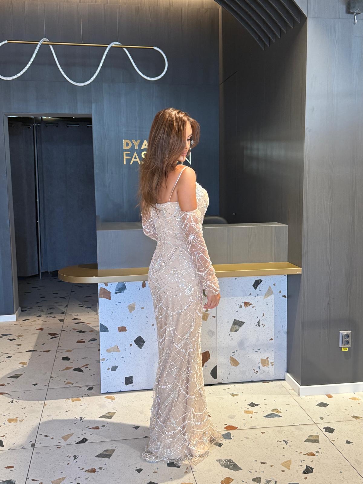 Rochie Lungă Nude cu Aplicații DYA1158 - imagine 3