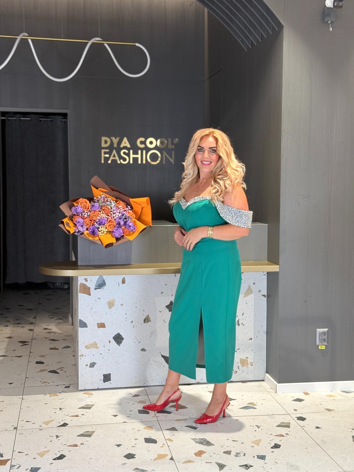 Rochie Midi Verde cu Umeri Goi DYA1163 - imagine 3