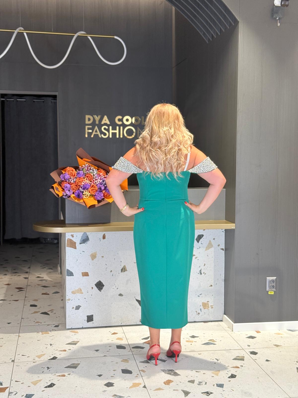Rochie Midi Verde cu Umeri Goi DYA1163 - imagine 5
