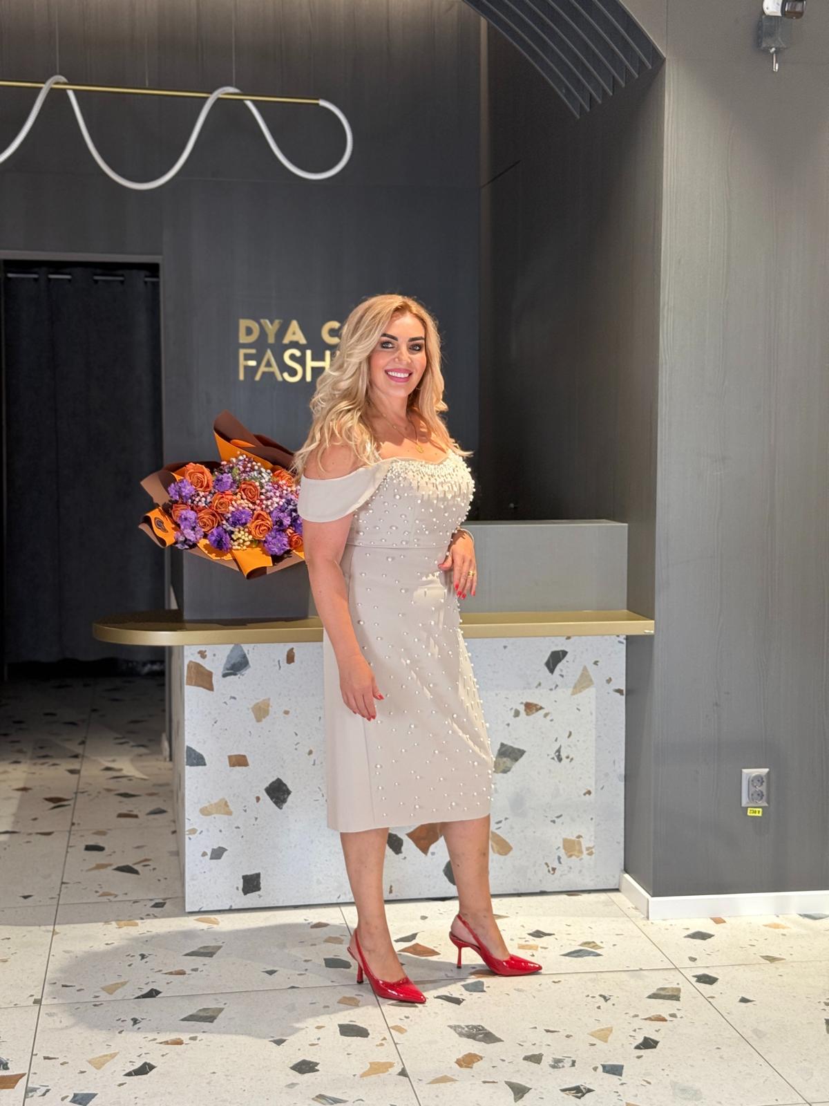 Rochie Bej cu Perle DYA1164 - imagine 3