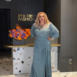 Rochie Lungă Gri-Albăstrui Cu Bust Din Paiete DYA1180