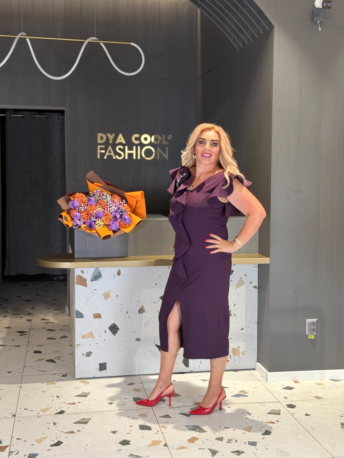 Rochie Midi Mov Cu Volane Și Floare Decorativă DYA1183 - imagine 2