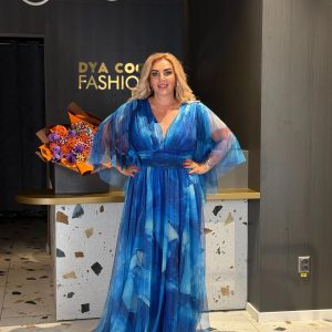 Rochie Lungă Albastră Din Voal Cu Imprimeu DYA1187