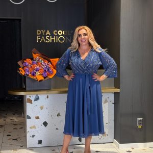 Rochie Midi Albastră Cu Bust Din Paiete DYA1188