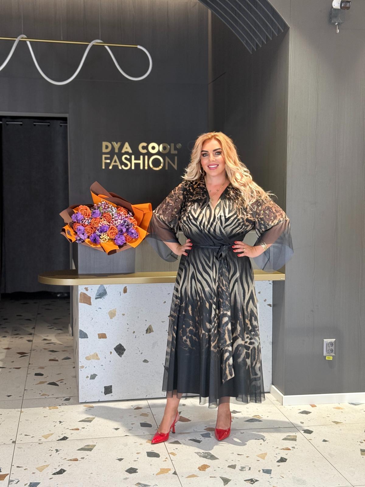 Rochie Midi Animal Print Cu Mâneci Din Voal DYA1189