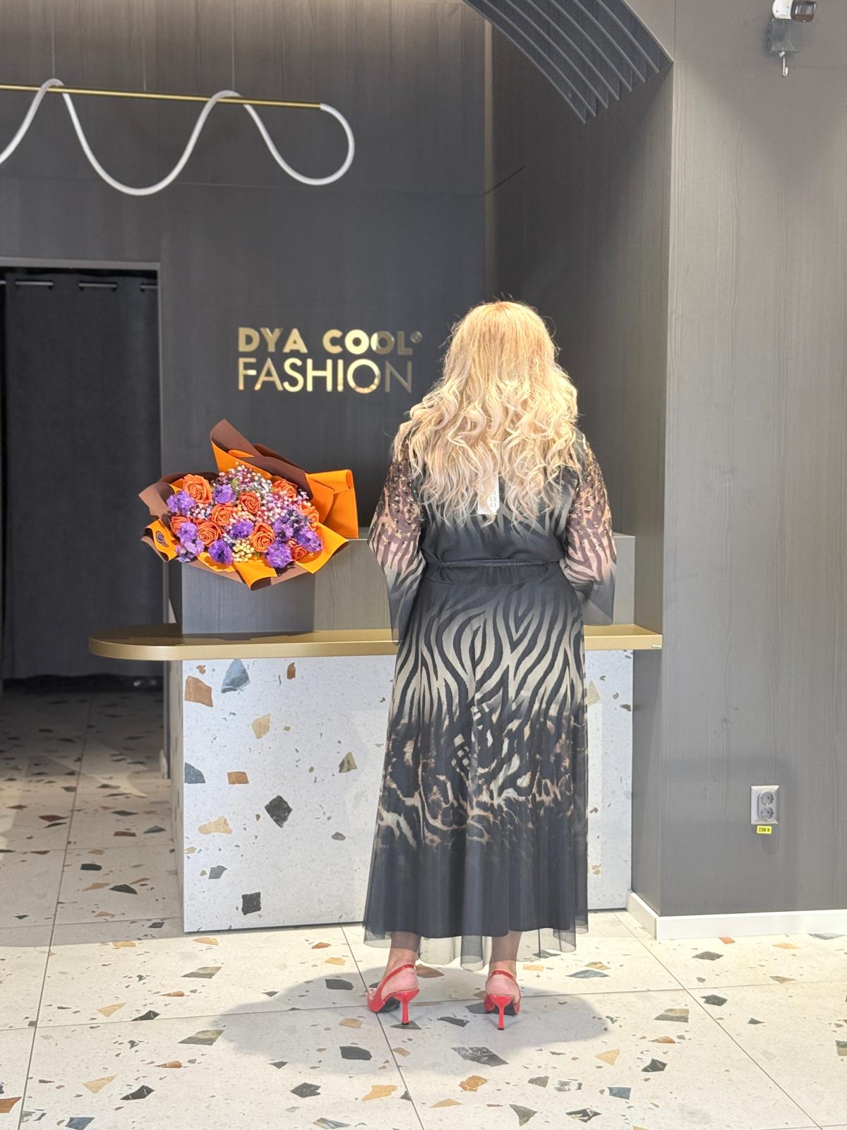 Rochie Midi Animal Print Cu Mâneci Din Voal DYA1189 - imagine 4