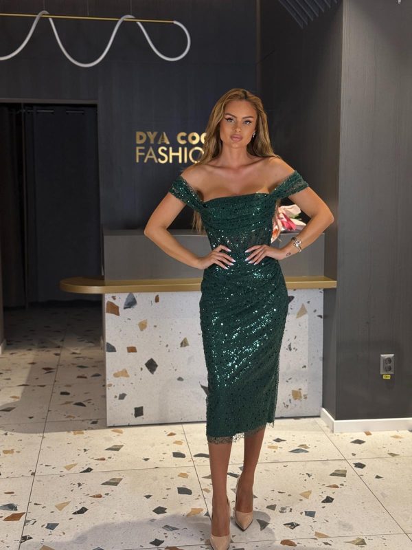 Rochie Midi Verde cu Paiete DYA1138