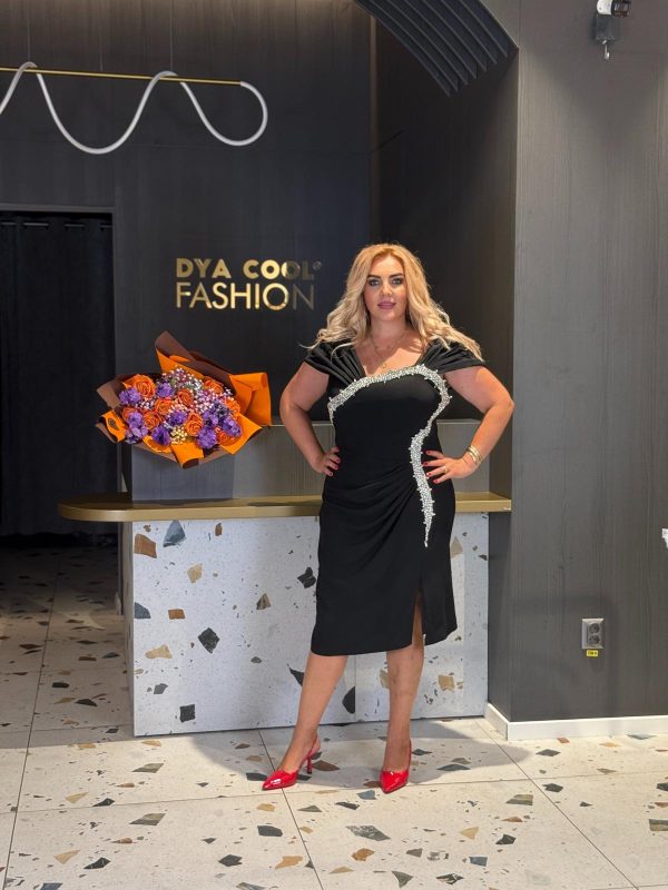 Rochie Midi Negru cu Cristale DYA1162 - imagine 4