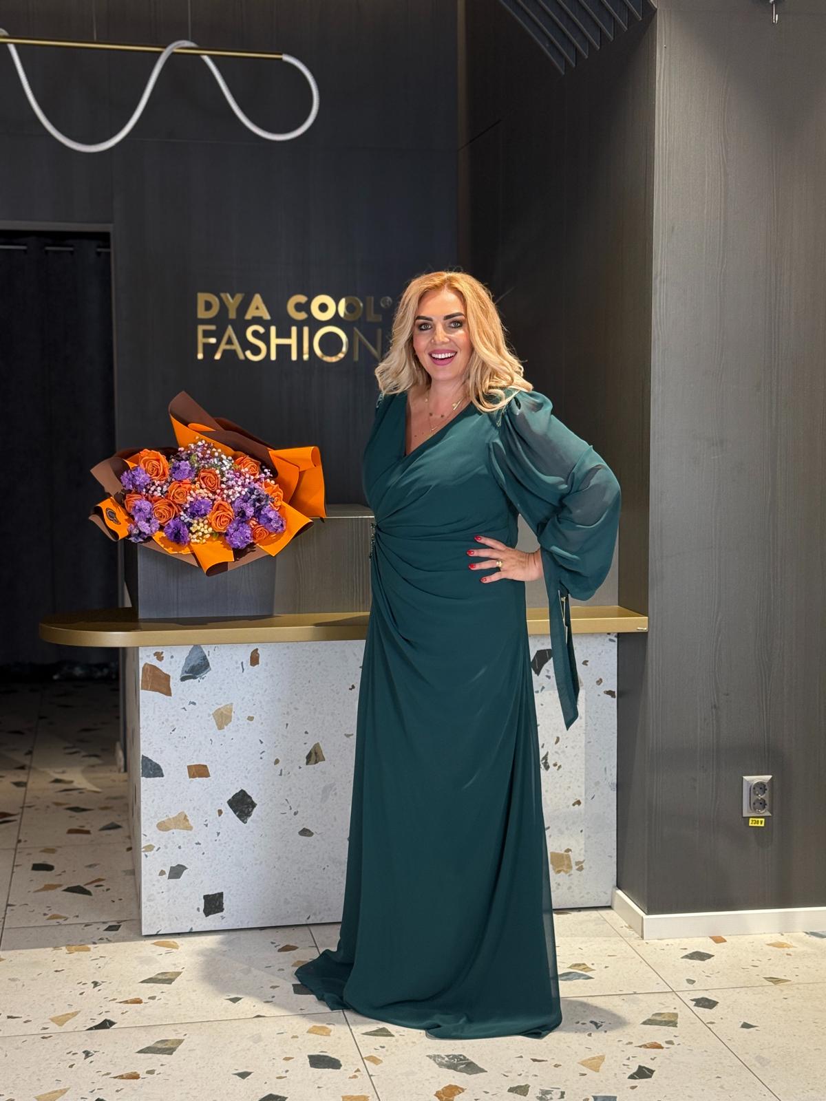 Rochie Lungă Verde Smarald Cu Mâneci Ample DYA1179 - imagine 4