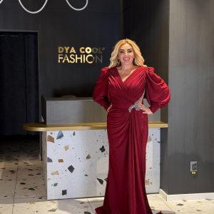Rochie Lunga Rosu Burgundy Cu Brosa Stralucitoare DYA1226