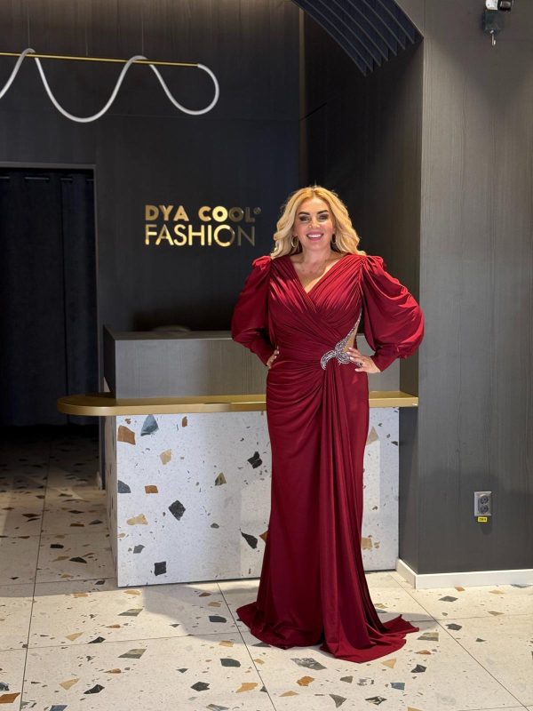 Rochie Lunga Rosu Burgundy Cu Brosa Stralucitoare DYA1226