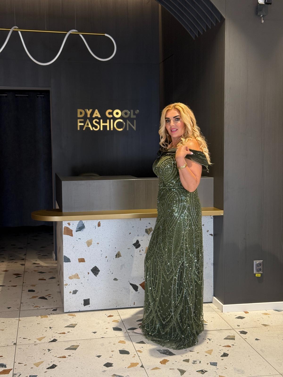 Rochie Lungă Verde Kaki Din Tull  Cu Paiete Llx DYA1228 - imagine 2