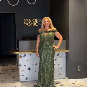 Rochie Lungă Verde Kaki Din Tull  Cu Paiete Llx DYA1228