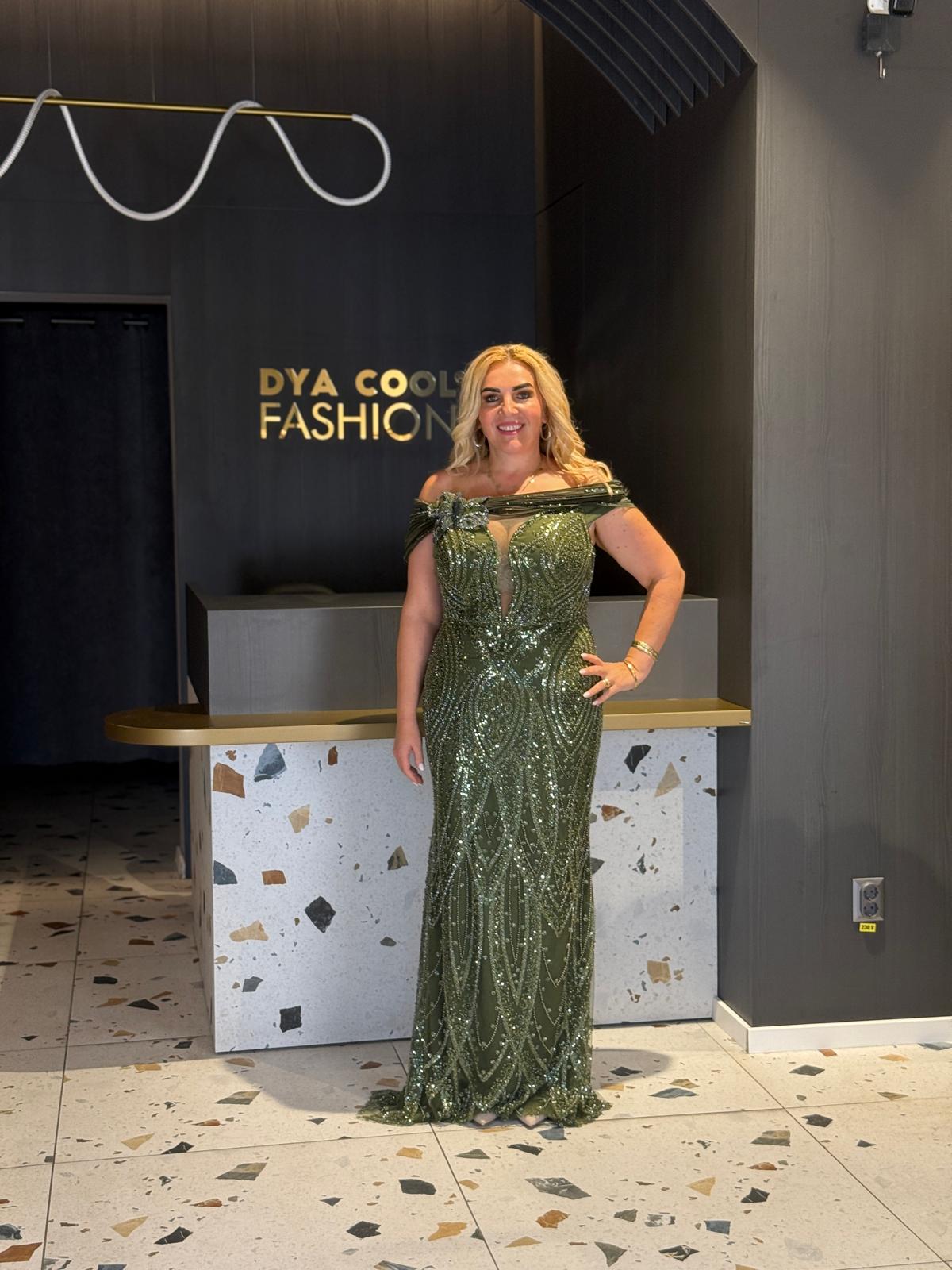 Rochie Lungă Verde Kaki Din Tull  Cu Paiete Llx DYA1228