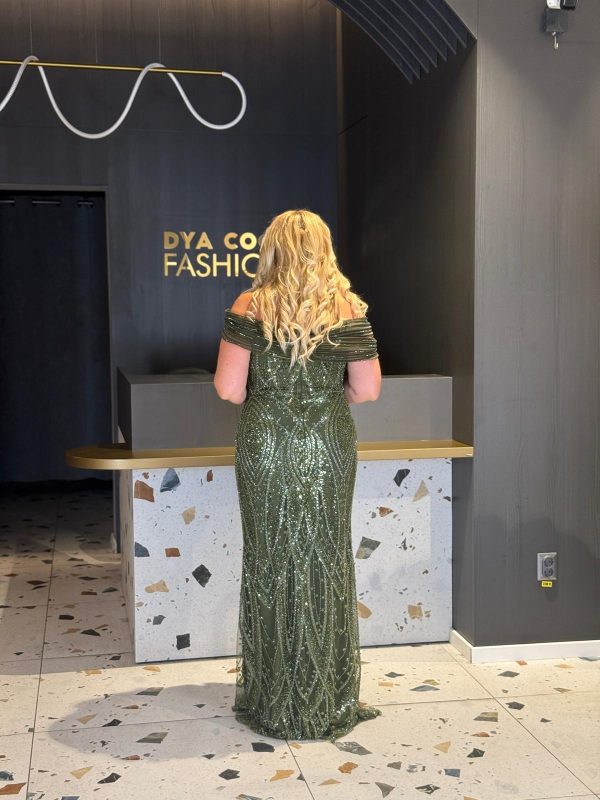 Rochie Lungă Verde Kaki Din Tull  Cu Paiete Llx DYA1228 - imagine 3