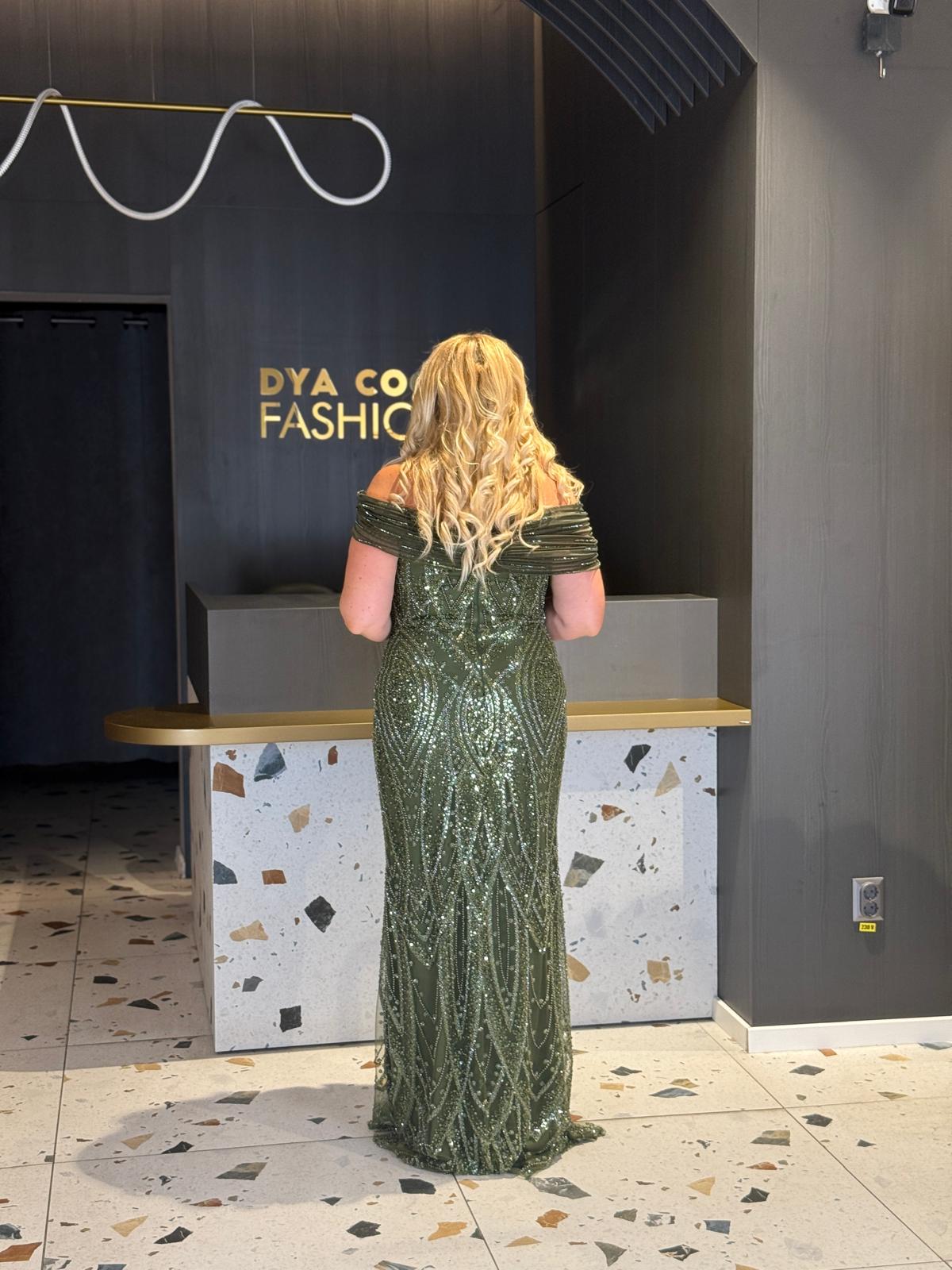 Rochie Lungă Verde Kaki Din Tull  Cu Paiete Llx DYA1228 - imagine 3