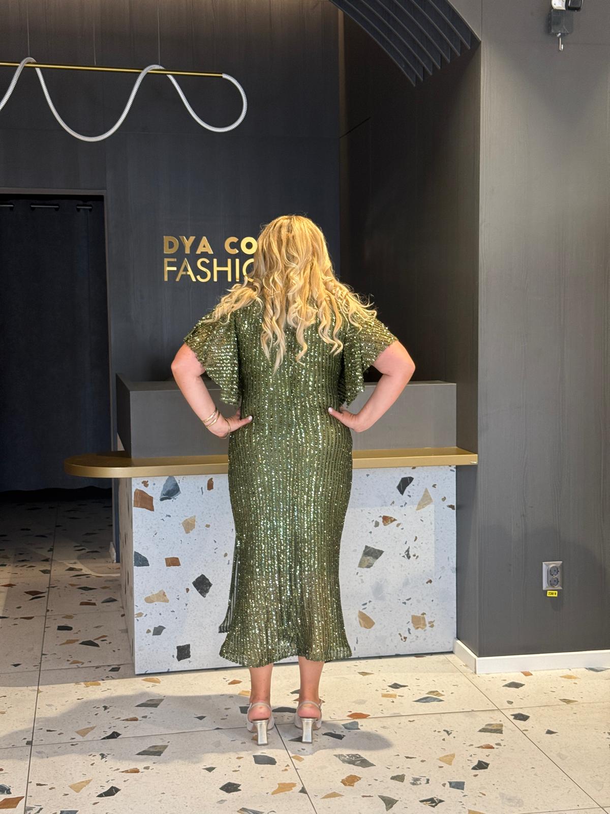 Rochie Midi Verde Din Paiete Cu Decolteu In V DYA1234 - imagine 4