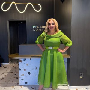 Rochie Midi Verde Din Voal  Și Mâneci Bufante DYA1235