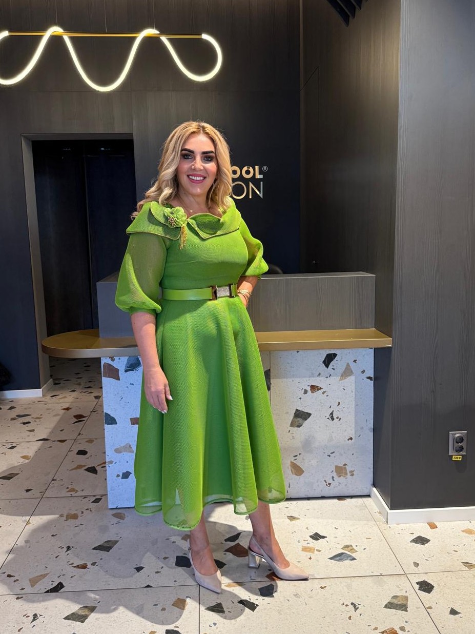 Rochie Midi Verde Din Voal  Și Mâneci Bufante DYA1235 - imagine 3
