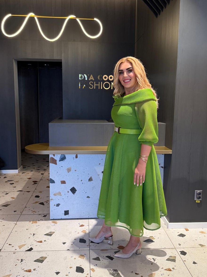 Rochie Midi Verde Din Voal  Și Mâneci Bufante DYA1235 - imagine 2
