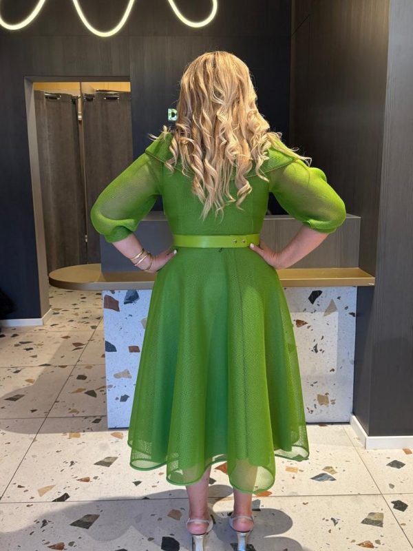 Rochie Midi Verde Din Voal  Și Mâneci Bufante DYA1235 - imagine 4